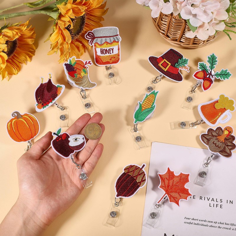 beinkmake 12Pcs Fall Thanksgiving Badge Reels Retractable with Alligator Clip