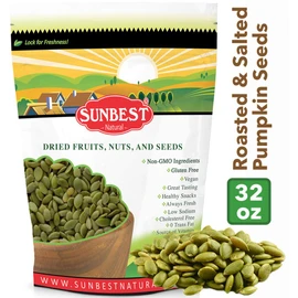 Sunbest Natural Pumpkin Seeds, Roasted, Salted, Shelled, Non-GMO, Vegan, Kosher, 2 Lbs.
