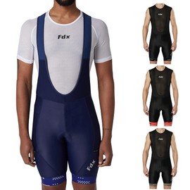 FDX Cycling Bib Shorts Men’s - 3D Gel Chamois Padded Bicycle Racing Apparel with Mesh Straps, 2 Side Pockets, Powerband Leg Grippers - Breathable, Quick Dry Summer All Day Cycle Tights(Navy Blue-3XL)
