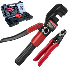 Toscoco Upgraded Hydraulic Crimping Tool and Cable Cutter, Hydraulic Cable Lug Crimper with 9 Dies, Wire Swaging Tool for 1/8" - 3/16" Stainless Steel Cable Railing Kit