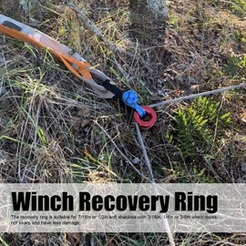 AYNEFY Shackle Recovery Ring, Winch Snatch Block Pulley Towing Ring 41000lbs Winch Snatch Recovery Ring Breaking Strength with Ropes for 7/16in 1/2in Soft Shackle with 3/16in 1/4in 3/8in(Red)