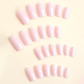 Light Pink Short Press on Nails Square Fake Nails Acrylic False Nails Glossy Glue on Nails Full Cover Stick on Nails Artificial Static Nails for Women 24pcs