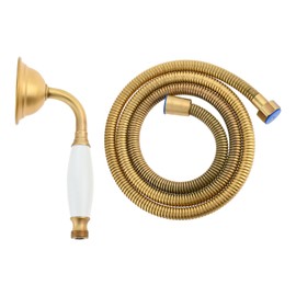 DRELD 2 Pieces Retro Shower Set, 1 x Stainless Steel Hand Shower with 1 x 1.5 m Hose, Nostalgic Retro Shower Set, Stainless Steel Retro Shower Head Hand Shower Set (Vintage Colour)