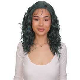 LUXLUXE Justice 18 inch Cut Layered 3.5" C Parting HD Lace Front Wig with Baby Hair, Heat Resistant Synthetic Fiber Hair, BL-0164 (Teal Green)