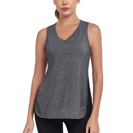 Abrooical Workout Tops for Women V Neck Sleeveless Muscle Tank Tops Athletic Gym Yoga Shirts Loose Fit Grey Large