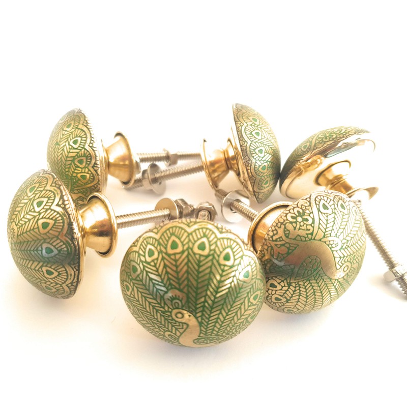 Set of 6 Brass Knobs by FFF - Kitchen Cabinet