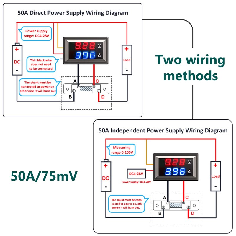 Set of 4 LED Digital Voltmeter Ammeter, DC 0-100 V
