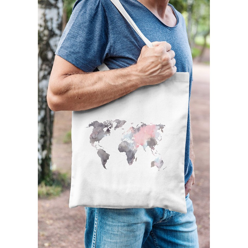 Autiga® Jute Bag World Map Watercolour World Map Cotton Bag