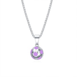 Rnivida 3D Purple Soccer Necklace Solid Stainless Steel Soccer Ball Pendant Necklace for Soccer Fans Team Jewelry Gift