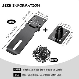4 Pcs Door Lock Clasp Door Hasp Latch Lock 4inch Extra Thick Stainless Steel Padlock Latch for Wooden Case Toolboxes Cabinet Boxes Drawer Toolbox Barn Door Cabinet Drawer(Black)