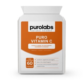 Purolabs Wholefood Vitamin C Supplement - Natural Complex from Acerola Cherry, Rosehip, Blackcurrant & Elderberry - High Strength Immune Support - 60 Capsules - Vegan