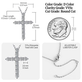 SugarTang Moissanite Cross Necklace for Women and Men, 14K/18K Gold Plated Sterling Silver Diamond Cross Necklaces, Dainty cross necklace for Women (Silver)