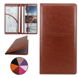 Miunice Car Registration and Insurance Holder, Premium Pu Leather Vehicle Glove Box Organizer - for Driver License, Cards & Essential Documents (L-Brown)