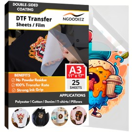 DTF Transfer Film - 11 x 17in, DTF Film - Glossy Finish, Cold Peel, Washable, High Ink Adhesion, DTF Paper - DTF Transfer Film Printer with Strong DTF Powder Adherence - DTF Transfer Paper, 25 Sheets