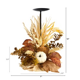 Nearly Natural 12in. Autumn Harvest and Pumpkin Fall Candle Holder