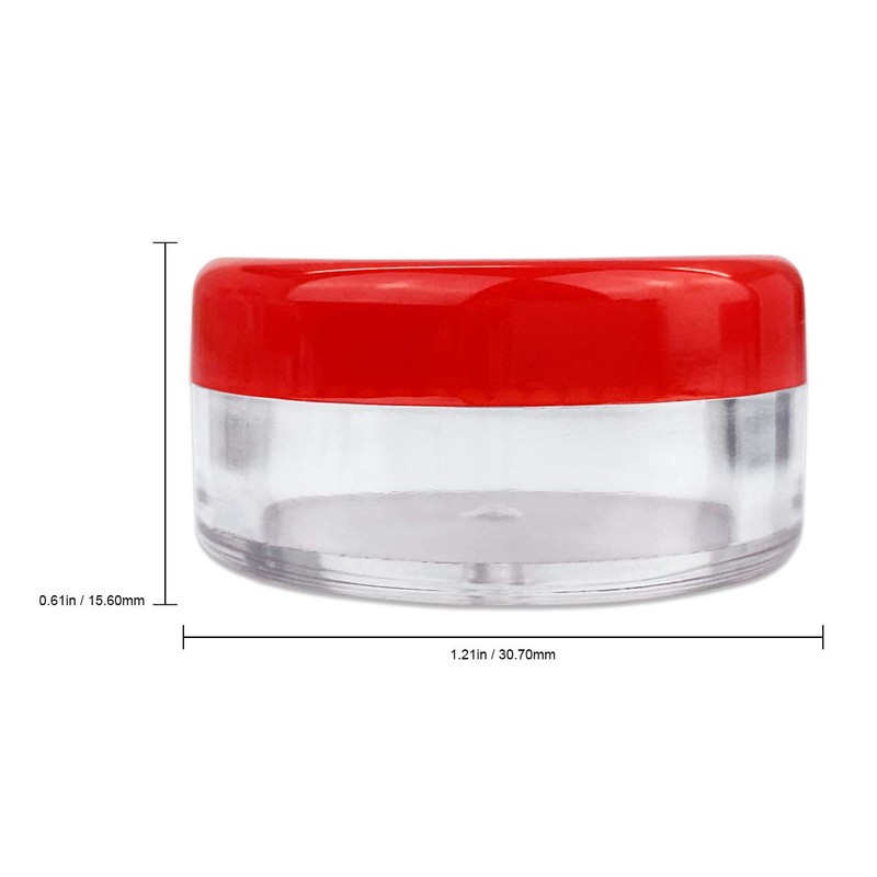 (Quantity: 25 Pieces) Beauticom 5G/5ML Round Clear Jars with RED