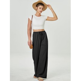 keriffe Summer Outfits Flowy Palazzo Pants for Women 2025 High Waisted Wide Leg Beach Casual Vacation Pants Trousers Pockets Black