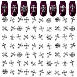 100 Pcs Cross Nail Charms and Gems – 3D Acrylic Silver Cross Charms for Nails for DIY & Professional Manicure – Easy-to-Apply & Durable Nail Decorations, Versatile for Y2K or Daily Manicure Designs