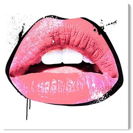 Wynwood Studio Fashion and Glam Wall Art Canvas Prints 'Rad Lips' Home DÃ©cor, 12" x 12", Pink, White