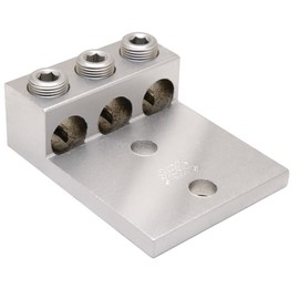 Burndy K3A36U-2N Universal Terminal, 3 Conductor lugs, 2 Str. - 600 kcmil Aluminum or Copper Wire Range with 2 Pad Hole, 1/2" Stud Hole, 3.63" Width, 4.69" Length, 1.56" Height, 0.44" Thick, 375lb Recommended Tightening Torque
