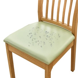 HOMECOVER Dining Room Chair Seat Covers Set of 2 Waterproof Chair Covers, PU Leather Chair Cover Seat Surface Removable Stretch Dining Room Chair Seat Covers for Dining Room Chairs, Set of 2, Light