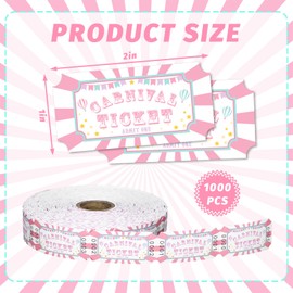 FYSUIMU 1000 Pcs Carnival Tickets Roll Pink Circus Raffle Tickets Pastel Carnival Party Ticket Decorations for Mother's Day Birthday Party Events Fundraiser Class Reward Family Games Door Prizes