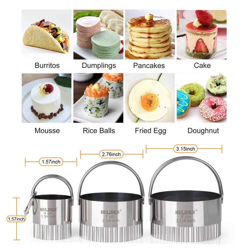 HULISEN Cookie Cutter Set (3 Pieces/Set), Round Crinkle Cutter with