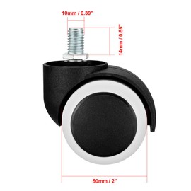 sourcing map Office Chair Casters Wheels 2 Inch PU Twin Wheel M10x14mm Threaded Stem Swivel Caster White, 4 Pcs