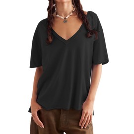 MAOECO Womens Oversized T Shirts Loose Fit V Neck Short Sleeve Tops Summer Casual Blouse Trendy 2025 Basic Tee Black