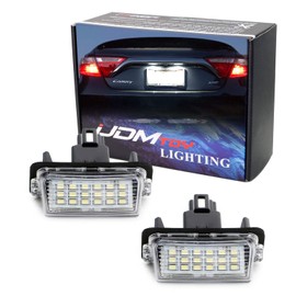 iJDMTOY Xenon White Full LED License Plate Light Kit Compatible With Toyota Camry Highlander Prius C Avalon Yaris, By 18-SMD White LEDs & Can-bus Error Free