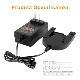 Shentec Multivolt 1.2V-18V Porter Cable Battery Charger Ni-MH/Ni-Cd Compatible with Porter Cable PC18B PCC489N Slide-in Style Battery (Not for Li-ion Battery)