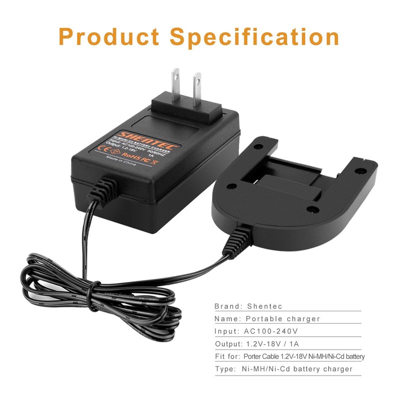 Shentec Multivolt 1.2V-18V Porter Cable Battery Charger Ni-MH/Ni-Cd Compatible with