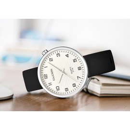 EAJOMIN Waterproof Analog Women's Watch for Nurses, Nursing, Lady,Students,with Easy Read Dial,Second Hand Soft Silicone Band Quartz Female Dress Wrist Watches (E718 Silver Black)