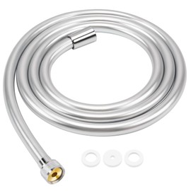 FEVONE Shower Hose 1.5 m Smooth PVC Silver Plastic Shower Hose with Brass Connections, Universal Connection 1/2 Inch Kink and Twist-Proof, Leak-Proof