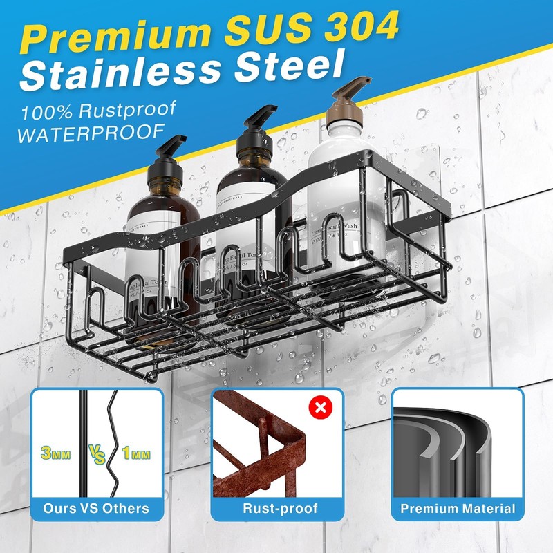 EUDELE Adhesive Shower Caddy, 5 Pack Rustproof Stainless Steel Bath