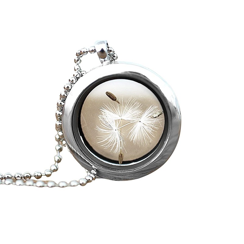 Real Dandelion Locket Necklace 70 cm with Jewellery Box Natural