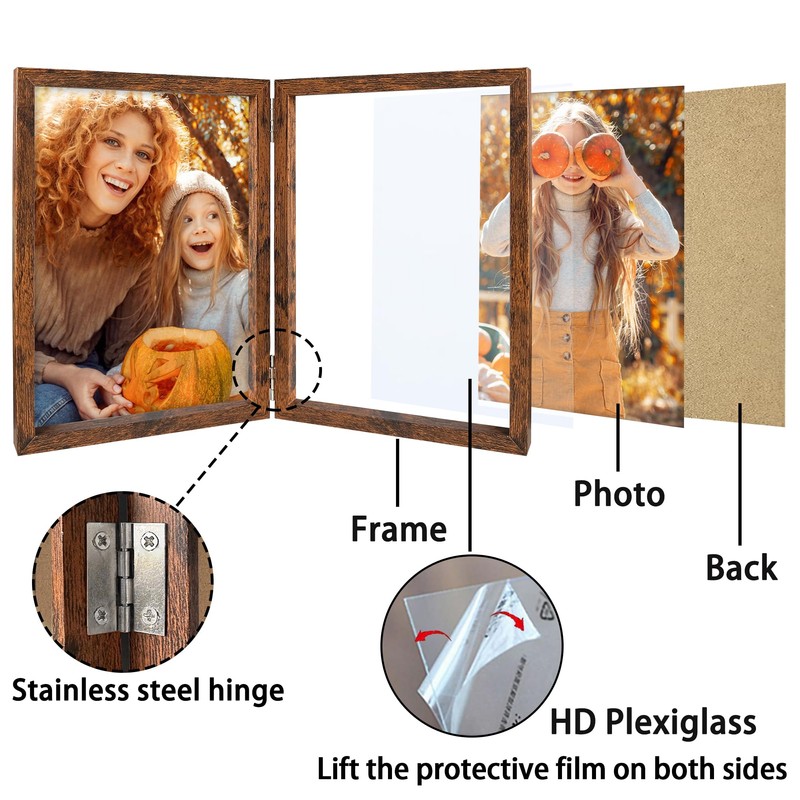 8x10 Double Picture Frames Vertical Hinged Wood Bifold Photo Frame