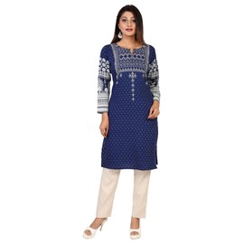 Maple Clothing Kurtis indio para mujer, túnica larga de seda Kurta India, Azul / Patchwork, 7X-Large