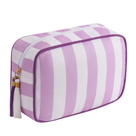 RSRSLEII Large Stripe Canvas Zipper Makeup Bag,Aesthetic Tassel Travel Cosmetic Bag,Coquette Toiletry Bag, Girls Handbags Purses,Accessories Storage Bag for Women Girls (Purple)