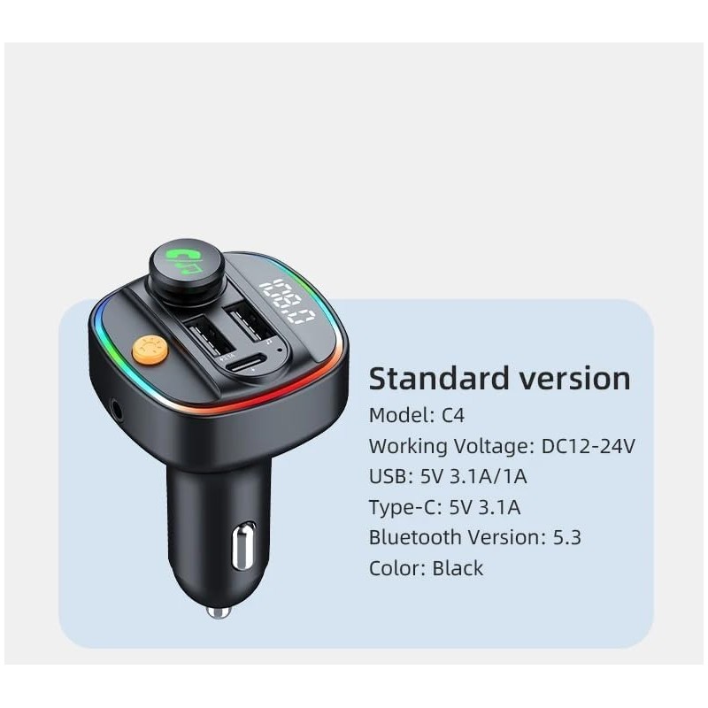 FANTIA Transmisor FM Bluetooth 5.3 para Auto, Adaptador Bluetooth para