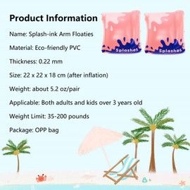 Arm Floaties for Adults and Kids - Splash-Ink Artistic Pool Arm Floats Armbands Inflatable Swim Floaties PVC Arm Floaty for Adults and Kids 3-5-6-12 Years (Pink)