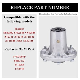 YLAOKAI Deck Spindle Replace 1757364YP 84003173 5416763 1761445 Compatible with Simplicity Courier Snapper Pro Models ZT2400 ZT2348 SPX2548 SPX2342 NXT2548 ZT21548 ZT21542 ZT2342
