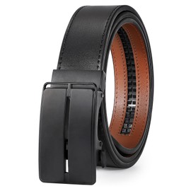JASGOOD Mens Belt Leather Ratchet Belt for Men Automatic Ratchet Buckle 1 3/8" Slide Belt for Dress Pant,Black