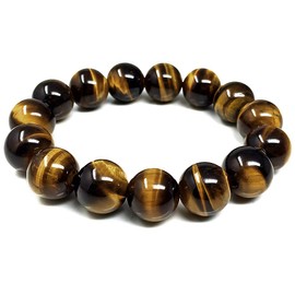 Chengmu 14mm Gemstone Bracelets for Men AAA Grade Natural Tiger Eye Round Beads Semi Precious Gemstone for Crystal Stretch Beaded Bracelet 8"
