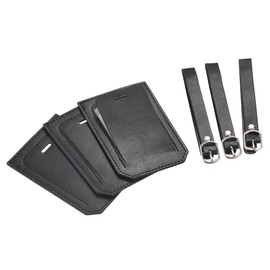 sourcing map Luggage Tag PU Holders, 10x7cm Baggage Label Identifier with Straps for Backpack Travel Bag Suitcase, Black Pack of 3