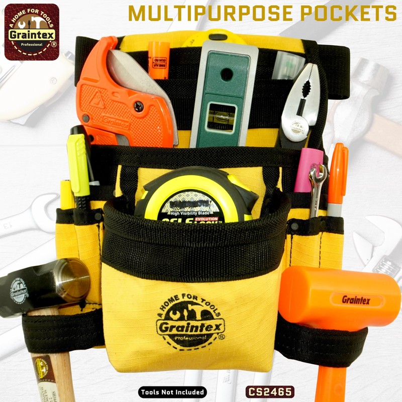GRAINTEX CS2465 10 Pocket Finisher Tool Pouch Yellow Color Rip-stop