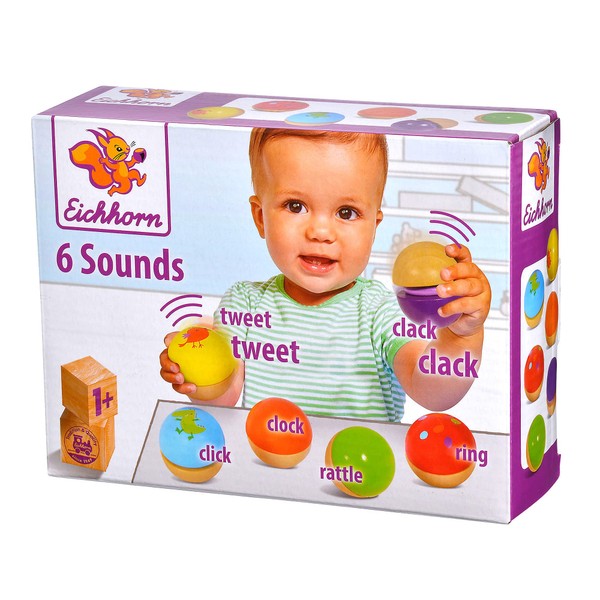 Eichhorn Chime Balls - 6 Colourful Wooden Balls with Sound Making Different Sounds for Children and Babies from 12 Months Wooden Toys