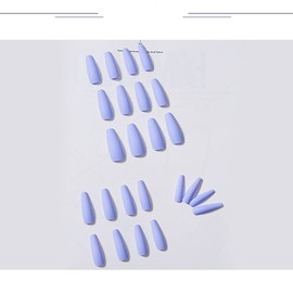 Matte Pure Colors Long Coffin Press On False Nails Medium Length Full Cover Acrylic Fake Nails Ballerina Nails for Women Lady Nail Salons and Home DIY Nail Art 24PCS (JP855 Light Purple)