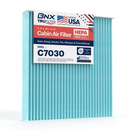BNX TruFilter C7030 Filtro de aire de cabina, HEPA 99.97%, fabricado en Estados Unidos, compatible con Nissan: Altima, Maxima, Murano, Sentra; Infiniti: FX35, FX45, G35, G37, M45, Q45; Mitsubishi: