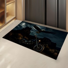 Turamurra Bald Eagle Motorcycle Indoor Door Mat Gifts, Floor Area Rug for Entryway, Living Room or Bathroom, Non-Slip American Biker Doormat Home Decor Rug 17x29.5 Inch